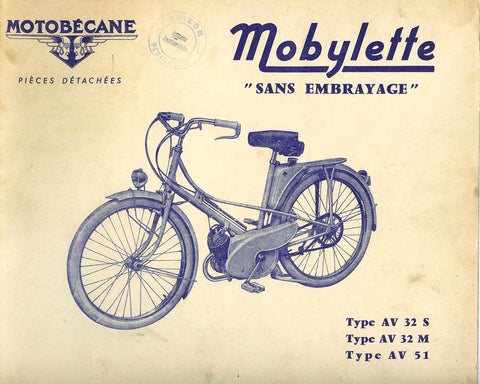 Mobylette Motobecane Moped AV32 S - 32 M - 51 Spare Parts Manual in French on CD