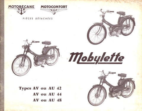 Mobylette Moped AU42,AU44,AU48, AV42,AV44,AV48 (In French) Spare Parts Book with Diagrams DOWNLOAD COPY