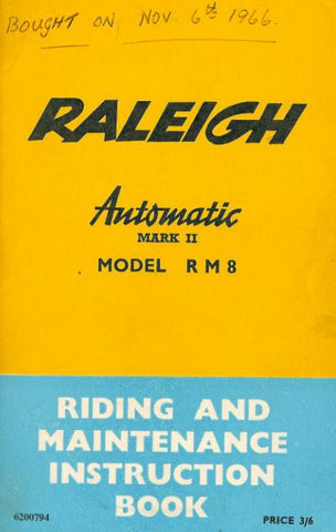 Raleigh Automatic Mark II RM8 Riding & Maintenance Instruction Book on CD