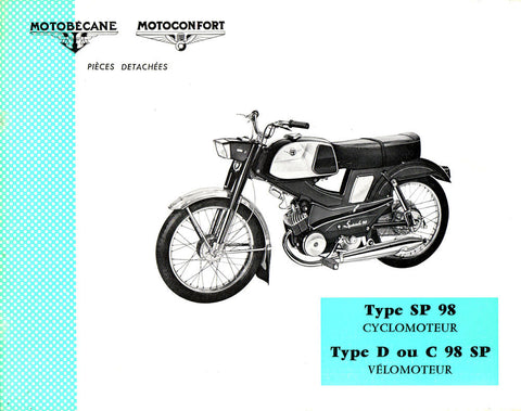 Mobylette Motobecane Moped SP98 - D C98SP Spare Parts Manual in French on CD