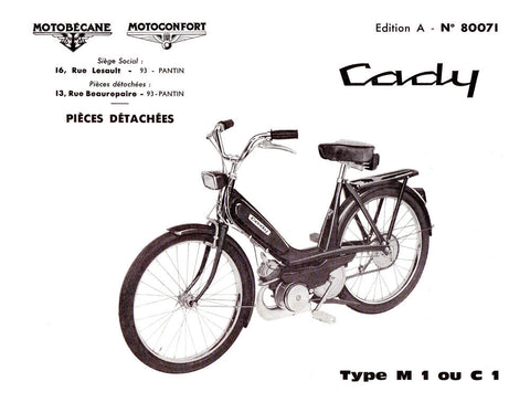 Mobylette Motobecane Moped Cady C1-M1 Spare Parts Manual in French on CD