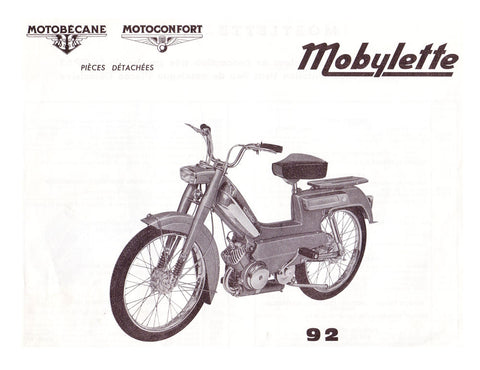 Mobylette Motobecane Moped 92 1st Version Spare Parts Manual in French on CD
