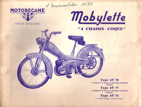 Mobylette Motobecane Moped AV78-77-75 Spare Parts Manual in French on CD