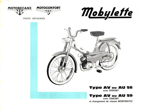 Mobylette Motobecane Moped AV AU56-59 Spare Parts Manual in French on CD